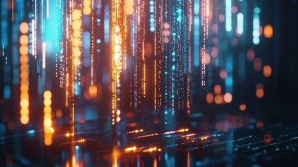 Fototapete - Vibrant abstract composition of glowing digital lights lines and patterns suggesting a futuristic data exchange or technological network