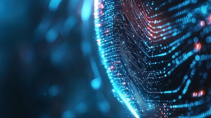 Fototapete - Vibrant abstract composition of luminous digital data particles lines and geometric shapes representing the dynamic exchange and flow of information in a futuristic technological landscape