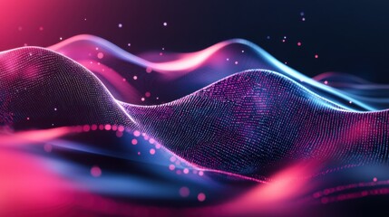 Fototapete - An abstract futuristic digital landscape featuring a dynamic flow of glowing binary code luminous particles and vibrant neon gradients creating a captivating and immersive technological visualization