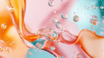 Poster - A captivating abstract composition featuring a dynamic flow of vibrant liquid bubbles and droplets in a vivid multicolored visual expression