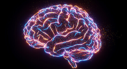 Poster - Abstract Glowing Human Brain Neural Network Artificial Intelligence 3D Render