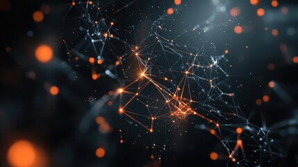 Poster - vibrant abstract visualization of a complex digital network featuring a dynamic web of glowing lines