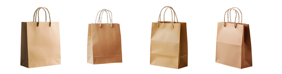 Poster - set of kraft paper shopping bags arranged in a horizontal row. isolated on transparent background