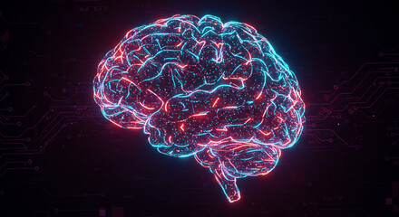 Poster - Abstract Neon Brain Digital Intelligence Artificial Neural Network Technology Concept