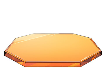 Poster - Cartoon hexagonal glass base with warm coral sunset color, empty and reflective, perfect for product display or creative design, evokes calm and inviting mood