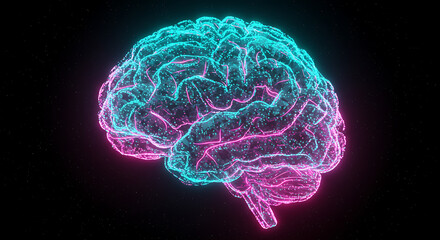 Poster - Abstract Neon Brain Glowing Neural Network AI Technology Concept