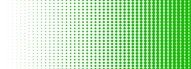 Poster - Green halftone gradient texture. Vanishing cartoon polka dot background. Repeated dotted gradation pattern. Fading comic pop art overlay backdrop. Rasterized halfton patern effect wallpaper. Vector