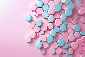 Aufkleber - Abstract 3d geometric pattern in pastel pink and blue colors creates a modern digital background with hexagonal shapes
