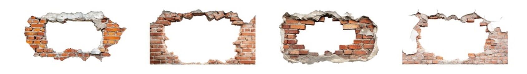 Fototapete - set of holes in a brick wall. isolated on transparent background
