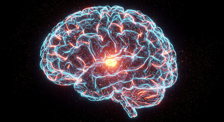 Poster - Abstract Glowing Human Brain Neural Network AI Technology Science Concept