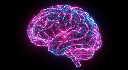 Poster - Abstract Glowing Pink and Blue Human Brain Neural Network AI Concept