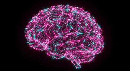 Poster - Abstract Neon Pink and Teal Brain Network Neural Connections Artificial Intelligence Concept