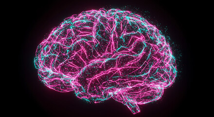 Poster - Abstract Neon Brain Pink and Teal Neural Network Artificial Intelligence Concept