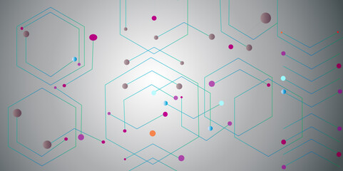 Aufkleber - Abstract network background with hexagons and connecting lines on a gradient gray surface technology design.