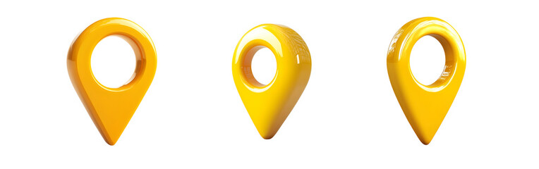 Poster - set of bright yellow location markers on a white background.