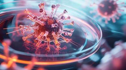 Poster - detailed close up view of microscopic bacteria and virus cells observed in a laboratory petri dish h