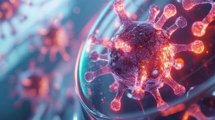 Poster - highly magnified view of various microscopic bacterial and viral cells observed under a laboratory m