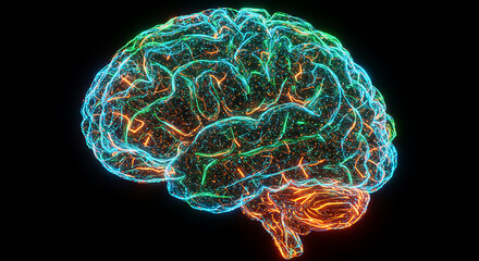Poster - Abstract Neon Human Brain Neurological Science Neural Network Artificial Intelligence Concept