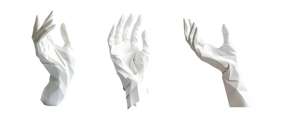Poster - set of origami hands in various poses against a white background.