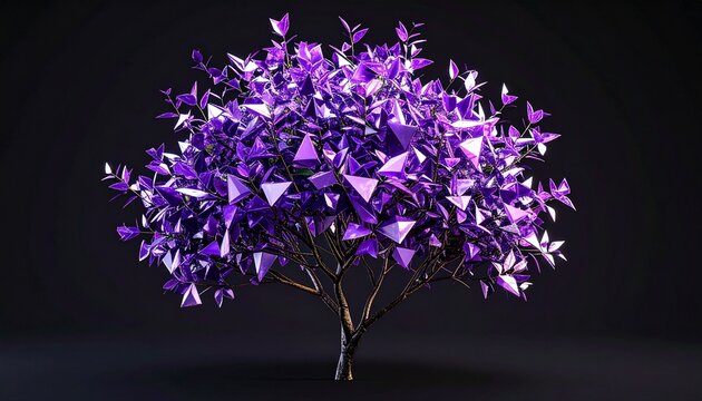 Geometric Purple Tree Abstract 3D Render of a Triangular Plant