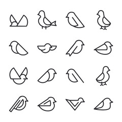 Poster - Sixteen minimalist bird icons are arranged in a rectangular grid on a white background
