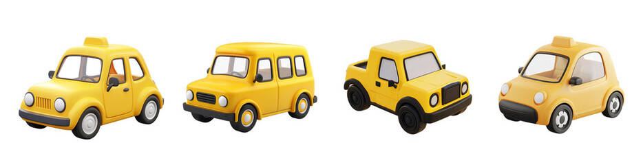Aufkleber - Collection of yellow toy vehicles isolated on transparent background