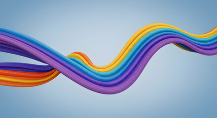 Poster - Vibrant Abstract 3D Wavy Lines with Multicolored Pixels on a Light Blue Background for Modern Design Element