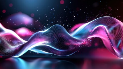 Poster - Vibrant neon infused waves of energy and light flow across a futuristic glowing microchip hinting at the power of intelligence and the boundless potential of the digital realm
