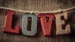 © thiwaporn - Love symbol decor with 3d red heart rustic background emotional theme warm atmosphere
