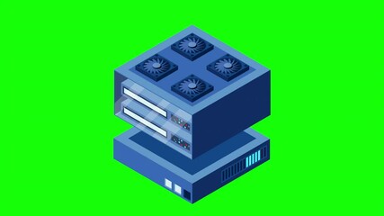 Poster - Isometric futuristic server animation. Isometric database or data center. Abstract blockchain. Computer storage. Cloud storage. 4K video animated in isometric style
