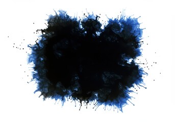 Poster - Abstract black and blue ink blot with splatter effect on white background