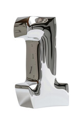 Poster - Abstract chrome number one sculpture with reflective surfaces on white background