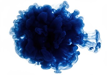 Poster - Abstract blue ink cloud swirling in water against a white background