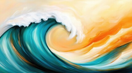 Poster - A dynamic and captivating ocean wave with its fluid motion and vibrant colors beautifully illuminated by the warm glow of the setting sun