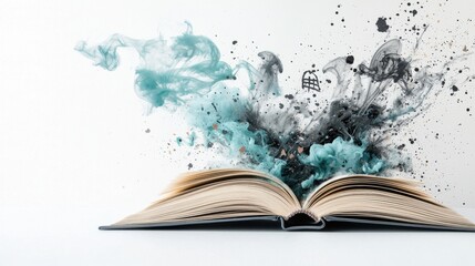 Poster - An open book with a captivating wave of vibrant expressive ink flowing out symbolizing the power of knowledge creativity and the boundless imagination sparked by reading and learning