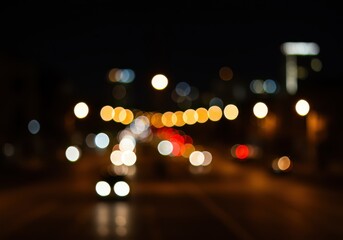 Poster - Blurred city lights creating a bokeh effect on a dark night scene