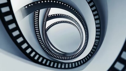Poster - Spiral design of a minimalist film strip creating a mesmerizing visual experience, Film strip in a 3D spiral, minimalist design