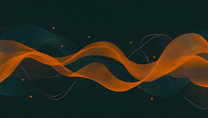 Fototapete - Abstract flowing orange and teal background digital graphic artwork with wavy lines and particles for modern design