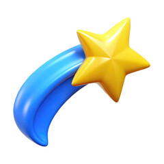 Wall Mural - Shooting Star with Tail 3d icon in cartoon plastic style minimal isolated on transparent white background, clipping path