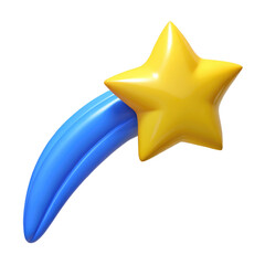 Wall Mural - Shooting Star with Tail 3d icon in cartoon plastic style minimal isolated on transparent white background, clipping path