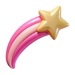 Wall Mural - Shooting Star with Tail 3d icon in cartoon plastic style minimal isolated on transparent white background, clipping path