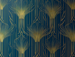 Poster - Elegant art deco pattern in gold on a dark blue background seamless decorative design for luxury wallpaper or background
