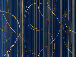 Aufkleber - Elegant abstract background with gold swirls and vertical lines on a deep blue textured surface for sophisticated designs