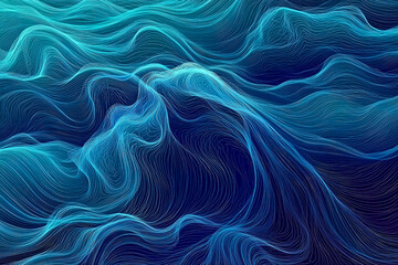 Aufkleber - Abstract digital artwork depicting flowing lines and organic forms in shades of blue and teal creating depth and texture