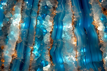 Poster - Stunning close up of blue agate crystal with crystaline texture and sparkling light
