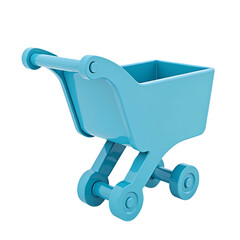 Poster - A light blue shopping cart with a handle and four wheels on a black background in a studio shot isolated on transprent background