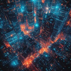 Poster - A breathtaking aerial view of a densely populated futuristic city with towering skyscrapers intricate infrastructure and a vibrant display of technological innovation