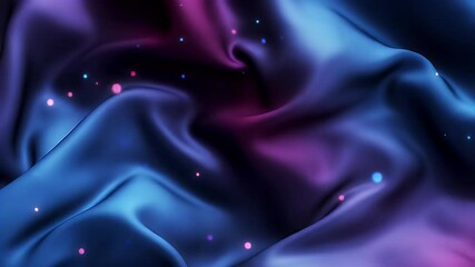 Poster - Abstract Blue Purple Silk Waves with Glowing Particles