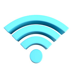 Poster - A light blue wifi symbol with three curved lines and a circle on a black background in a 3d render isolated on transprent background
