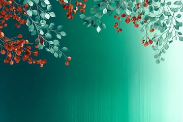 Poster - Elegant floral composition featuring teal foliage and rust colored berries on a gradient teal background suitable for various design projects